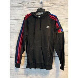 Adidas Mens Originals Black Hoodie W/ Colorful Trefoil & Stripes Size M